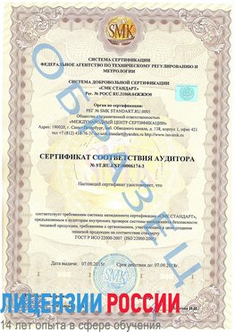 Образец сертификата соответствия аудитора №ST.RU.EXP.00006174-3 Новосибирск Сертификат ISO 22000
